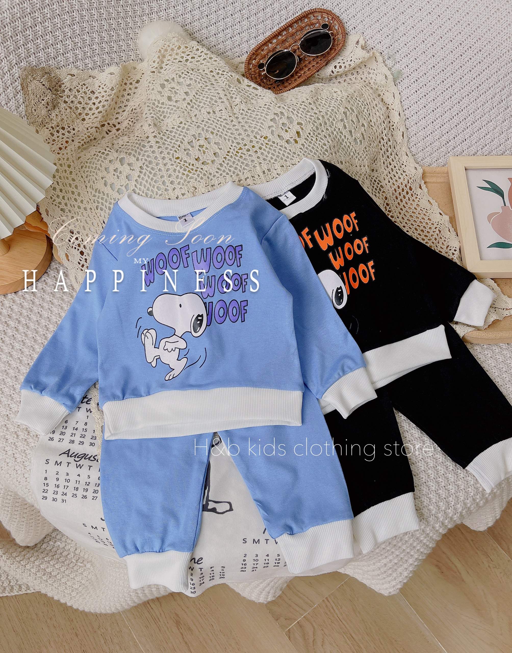 Bộ Quần Áo Nỉ Thu Đông In Snoopy Cực Đáng Yêu Cho Bé 10-22kg