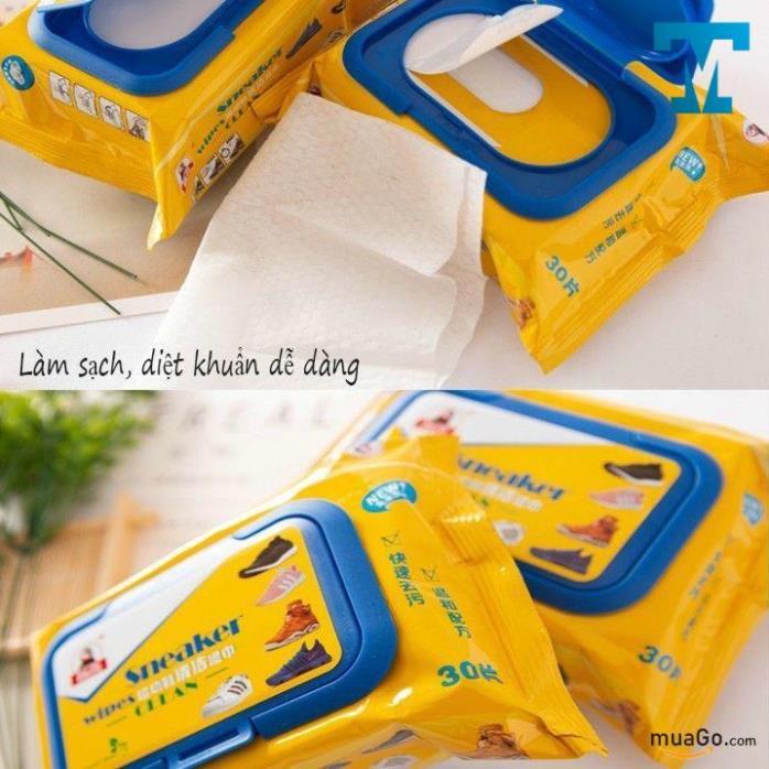 KHĂN LAU GIÀY - GIẤY LAU GIÀY TIỆN LỢI GÓI 30 CHIẾC lau giày trắng diệt khuẩn, chống ố, tiện lợi mọi nơi