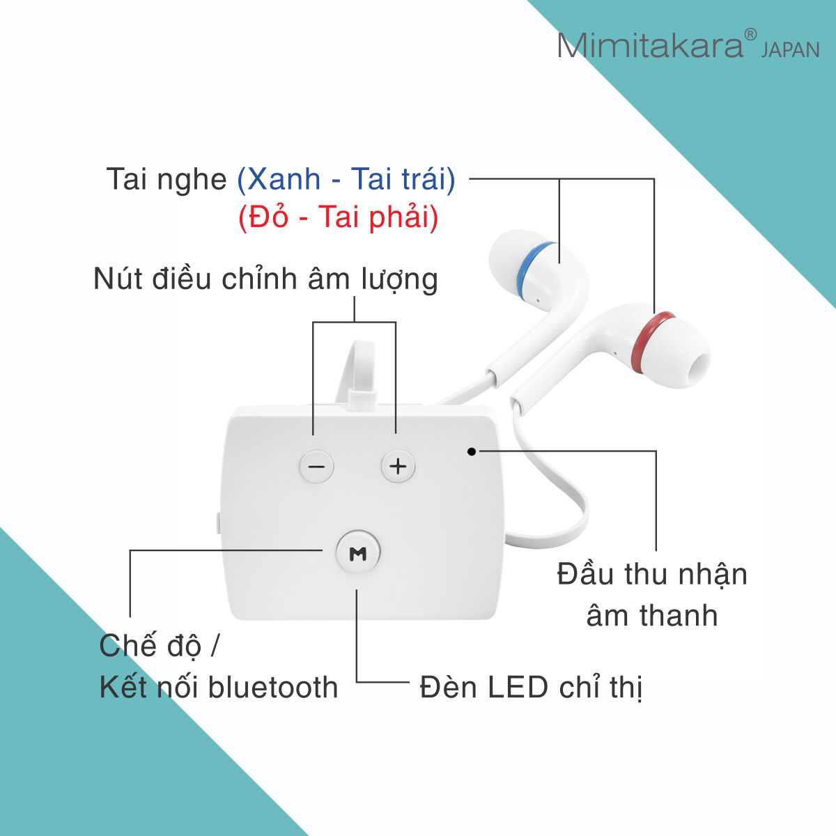 Máy trợ thính 2 tai nghe, bluetooth, pin sạc, ứng dụng smartphone Mimitakara (JAPAN) UP-6E52