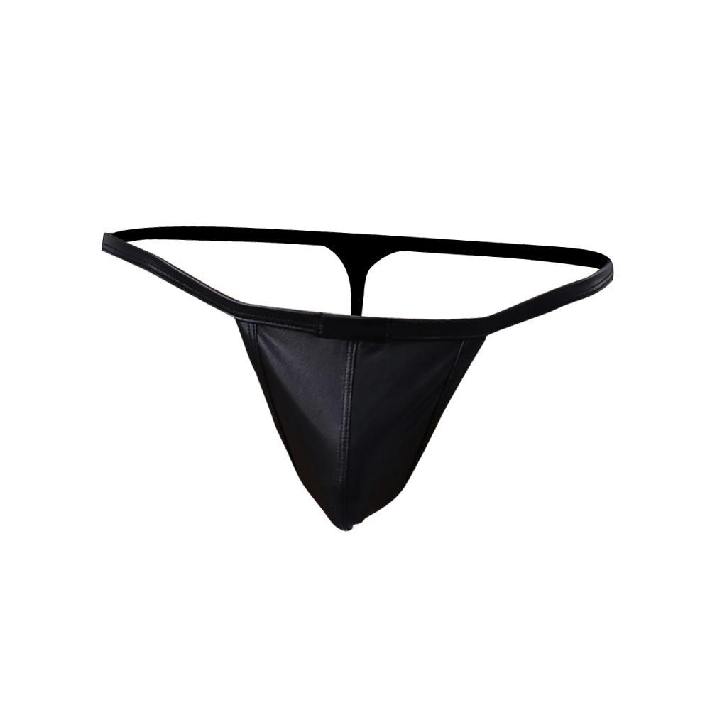 2Pcs Men Pouch Underpants PU Leather Bikini Brief G-string Thong Underwear S
