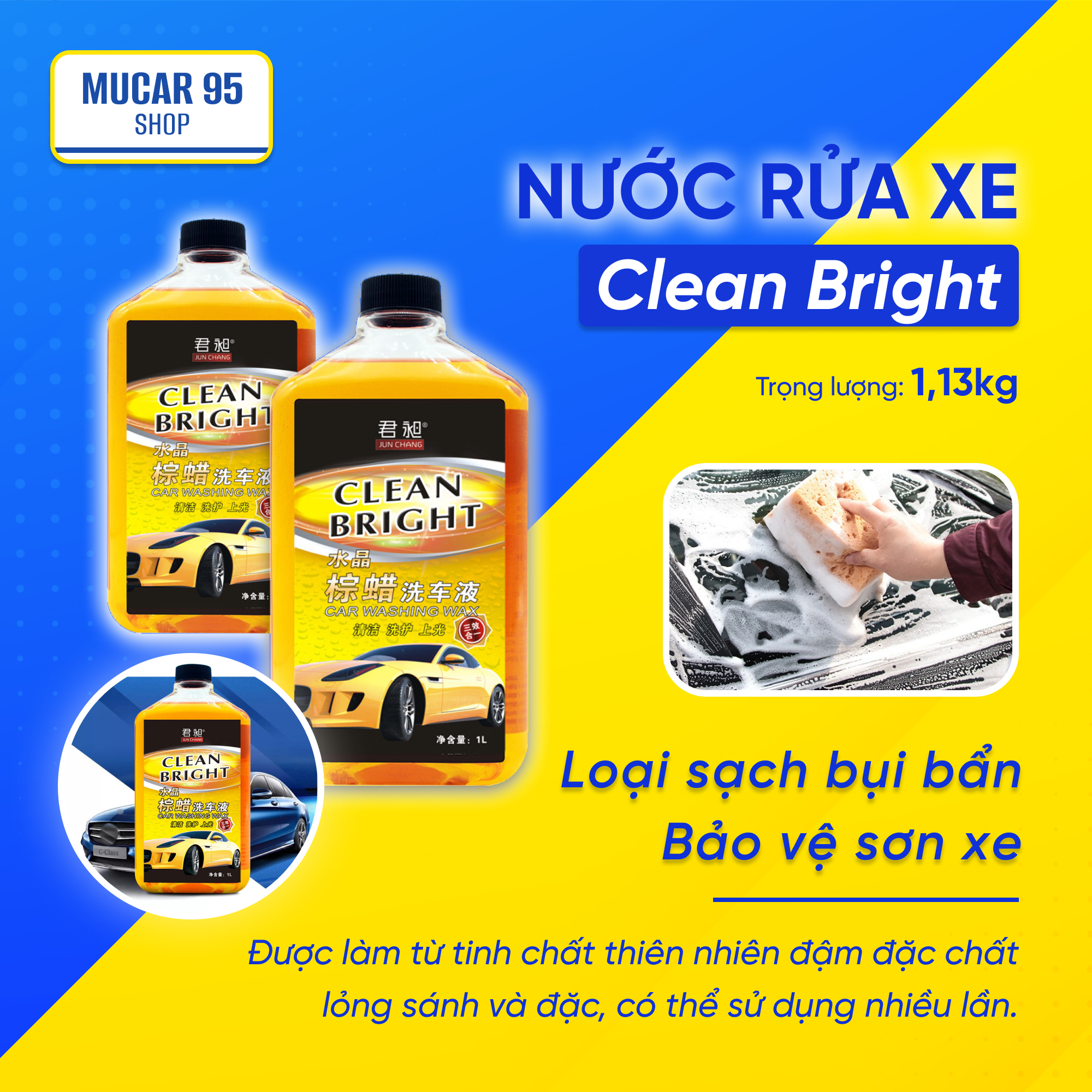 Nước Rửa Xe Mucar  Shampoo 1000ml Clean Bright