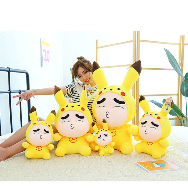 Gấu Bông Shin Cosplay Pikachu GB301 (Tặng 1 Móc Khóa Dây Da Pu Đính Đá Màu Ngẫu Nhiên)