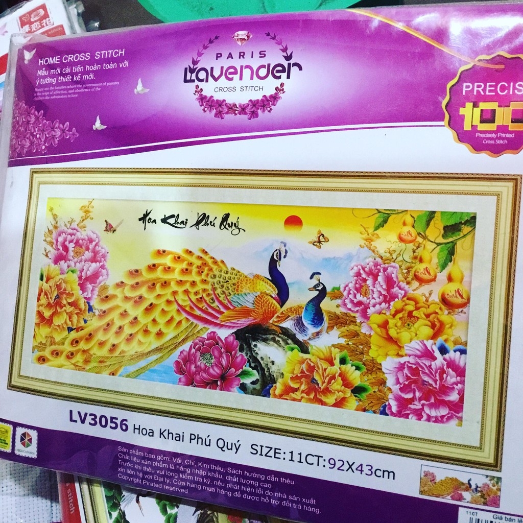 Tranh thêu chữ thập Hoa Khai Phú Quý chưa thêu