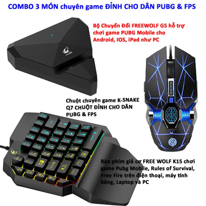 HOANGNHAN Bàn phím giả cơ K15 và Bộ Chuyển Đổi G5 Tặng Chuột chuyên game Q7 và bàn di chuột chơi game Pubg Mobile, Rules of Survival, Free Fire trên điện thoại, máy tính bảng, Laptop và PC