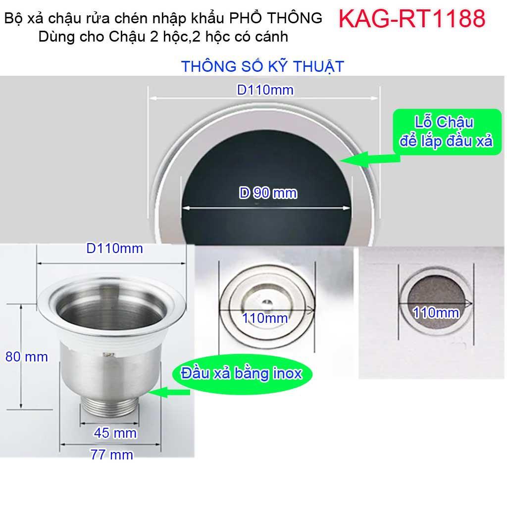 Bộ xả chậu chén bát 2 hố trọn bộ, ống xả xi phông chậu rửa chén bát 2 hộc KAG-RT1188