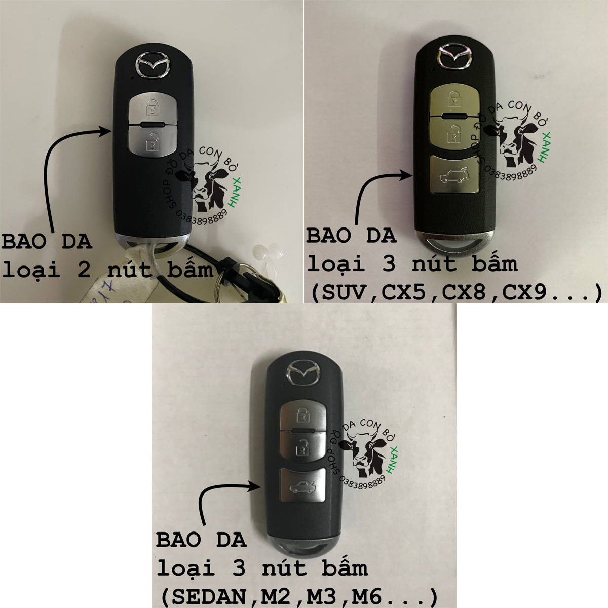 Bao da dành cho chìa khoá Mazda 2, Mazda 3 2016-2019, Mazda 6, CX5, CX8, CX9 handmade da thật 002