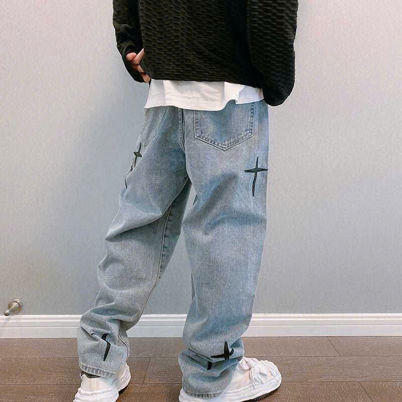 Quần jean ống rộng nam nữ 2N Unisex hình chữ T Q07
