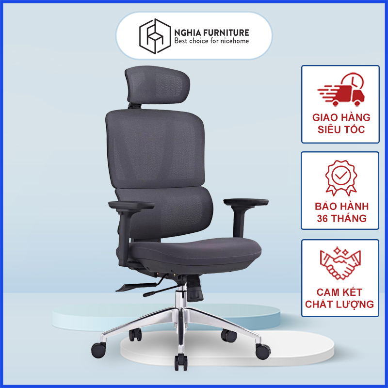 Ghế công thái học Nghia furniture LUMBAR - Ghế xoay văn phòng làm việc nhiều tính năng khủng