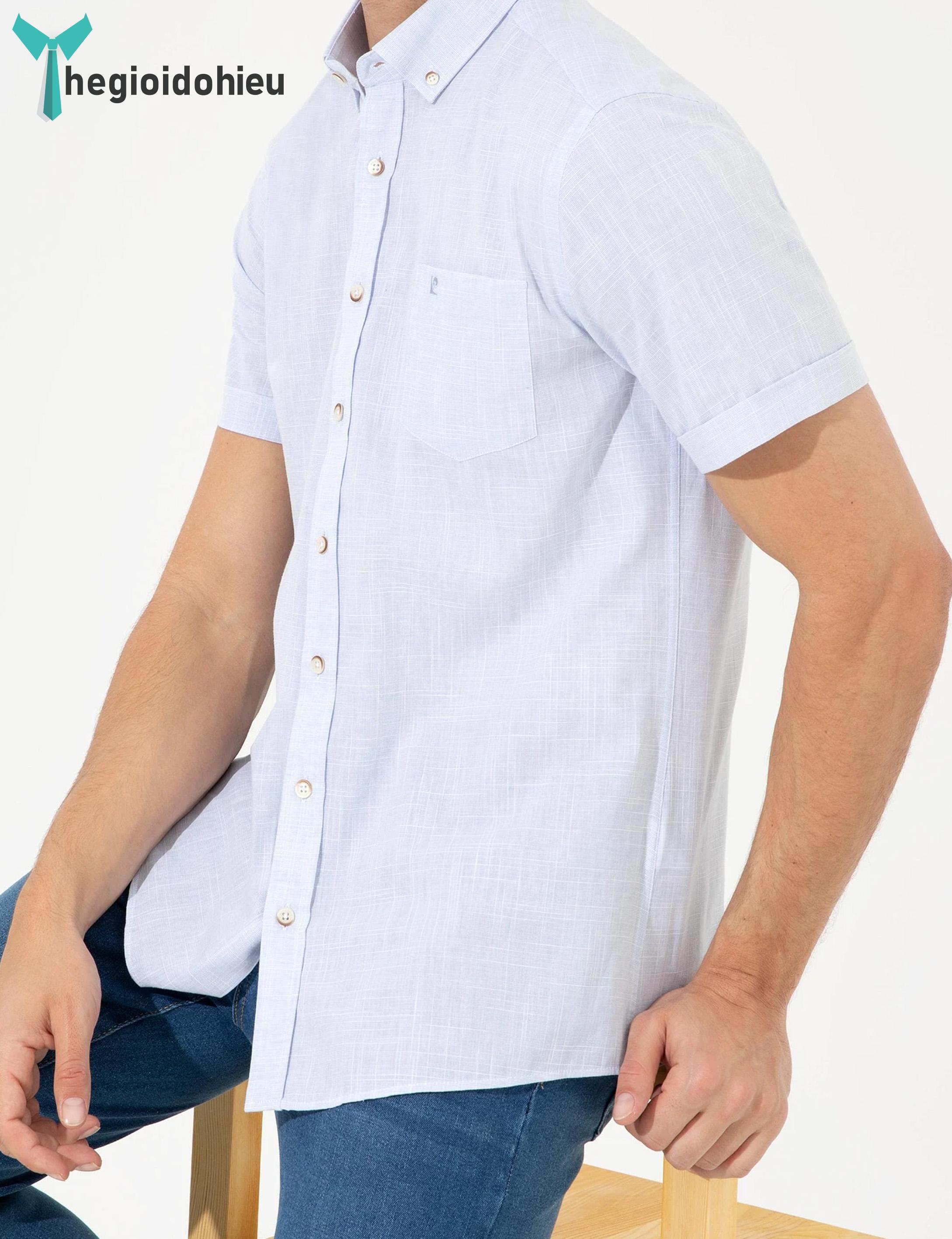 Áo sơ mi nam ngắn tay Pie Cardin PCShirt70 (Xanh dương họa tiết) - Hàng nhập khẩu - Có túi - Xanh dương họa tiết