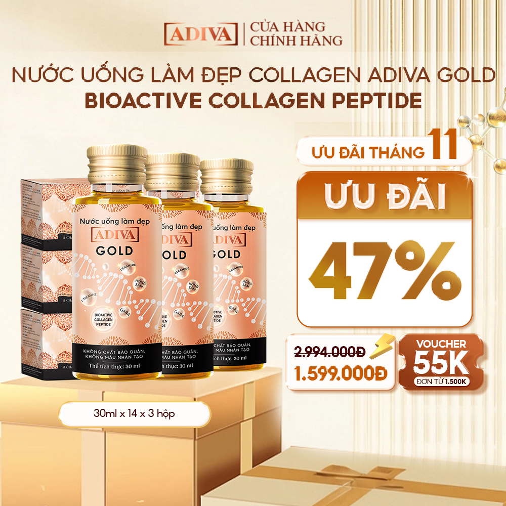 Combo 3 Hộp Gold Adiva Collagen (14 lọ/hộp)- Giúp Làn Da Căng Mịn, Giảm Nếp Nhăn Và Chống Lão Hóa