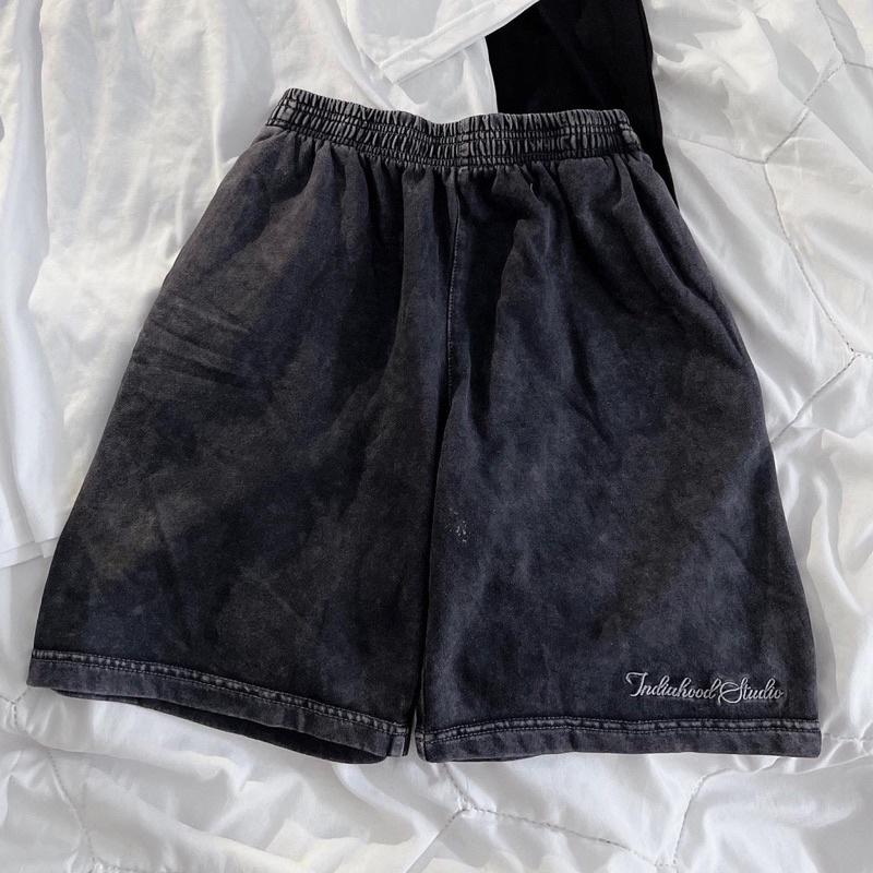 Quần Short Thun Wash Xám INDI Nam nữ unisex Quần thun lưng chun Jaystoree