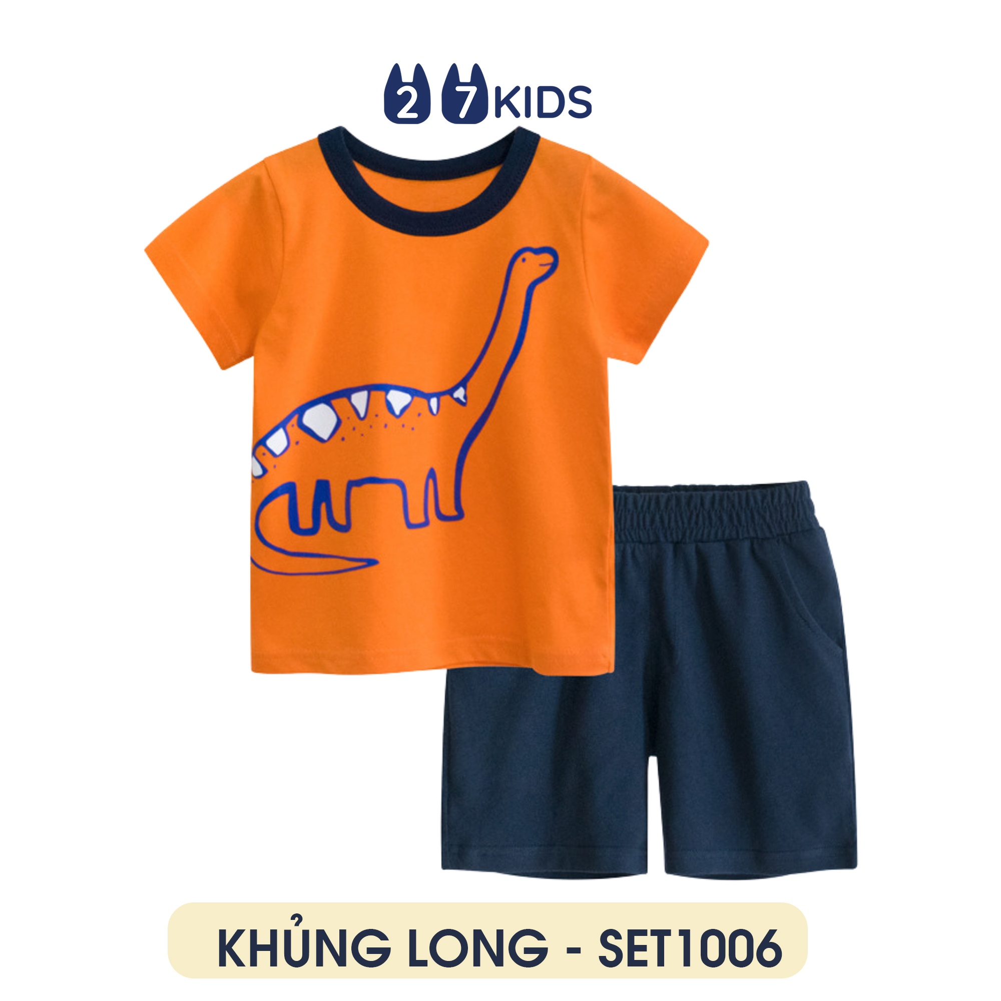 Bộ quần áo trẻ em 27Kids set quần áo thun cotton KHỦNG LONG - SET1006