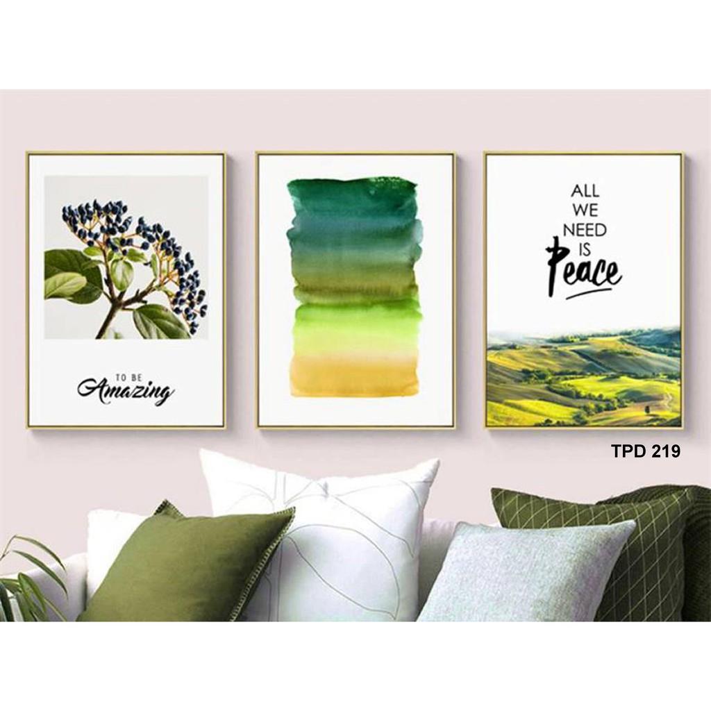  - Bộ tranh canvas CHIM CÔNG 3 bức treo tường có khung phong cách hiện đại- Phòng Khách - Phòng ngủ