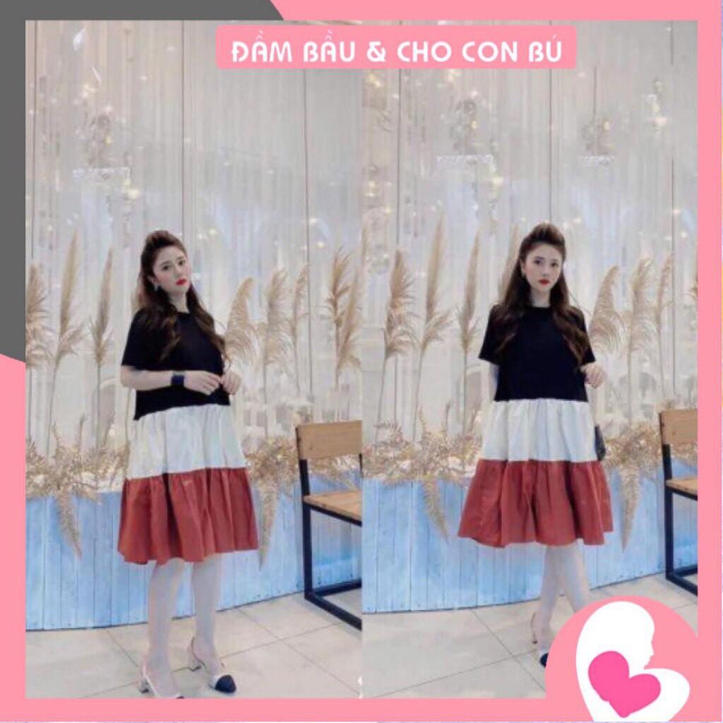 Váy bầu xinh dáng suông chất cotton mát ,đầm bầu công sở,maternity dress