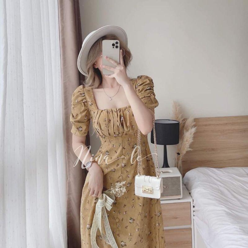 ĐẦM HOA LỤA XẾP LY TRƯỚC NGỰC