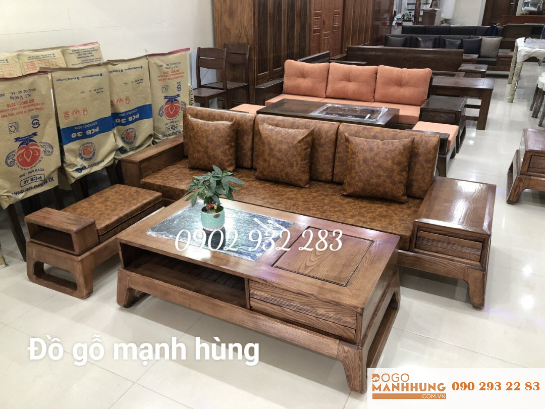 Bộ bàn ghế phòng khách sofa 3 món gỗ sồi G09