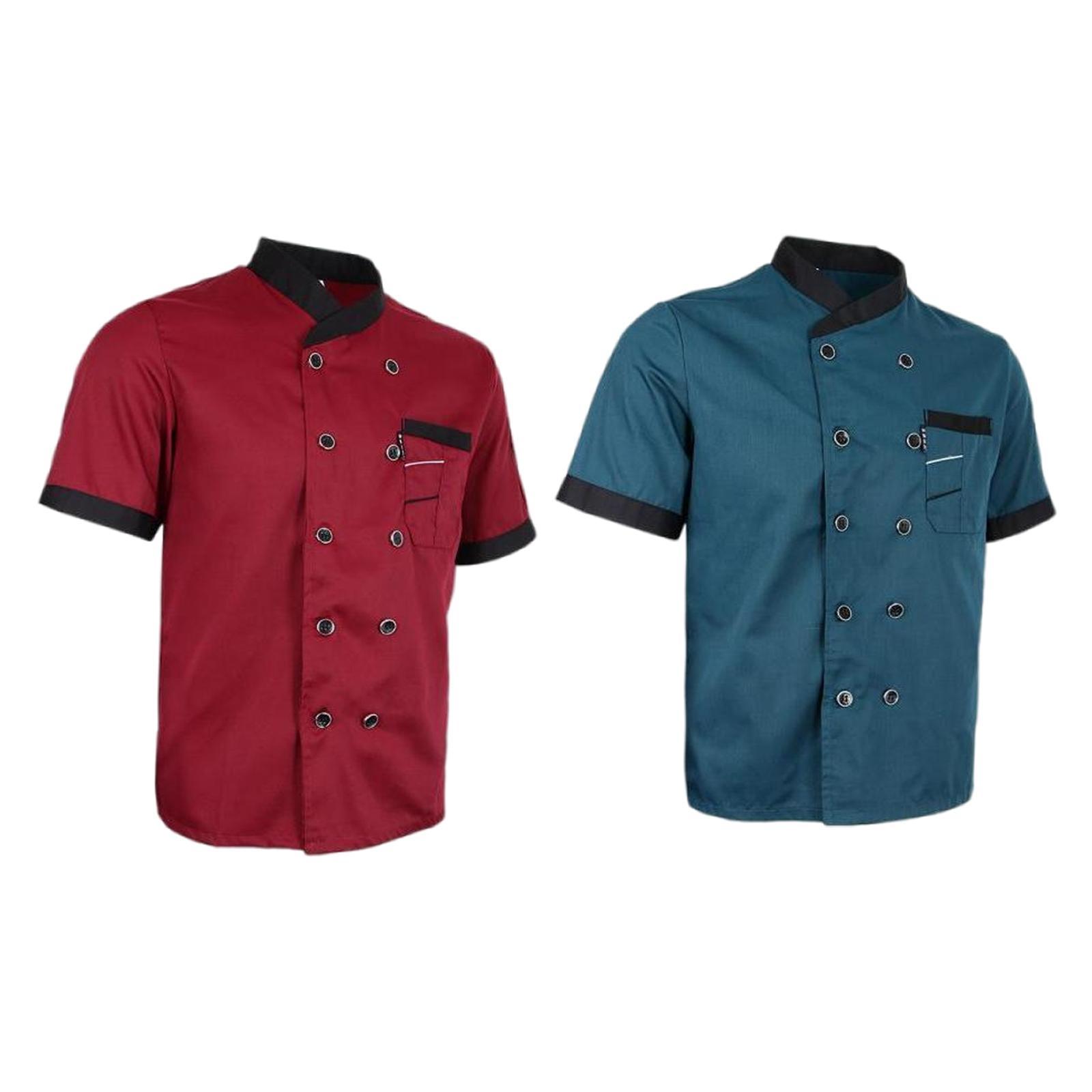 2 Piece Chef Jacket Uniform Short Sleeve Kitchen Cook Coats For Mens Womens