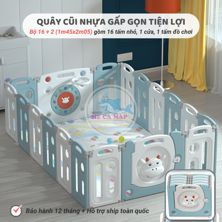 Quây cũi nhựa gấp gọn NEW TẶNG BÓNG RỔ, BÓNG THẢM, quây cũi cho bé nhựa an toàn