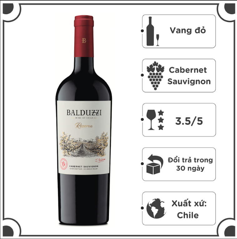 Rượu Vang Đỏ Chile Balduzzi Cabernet Sauvignon Reserva 2019