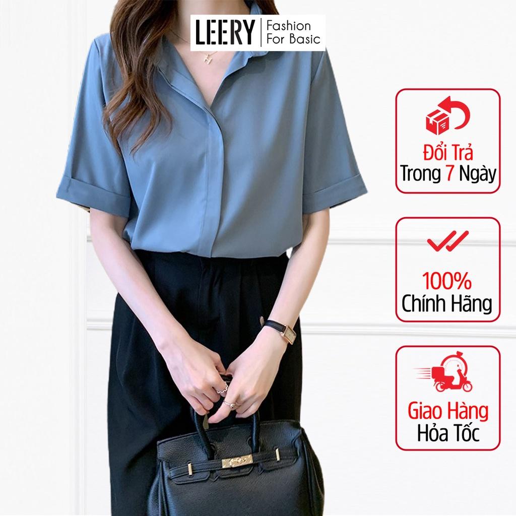 Áo sơ mi nữ công sở đẹp form rộng kiểu tay lỡ Hàn Quốc vải lụa cao cấp màu Đen Trắng Be Xanh form rộng LEERY S.M-02