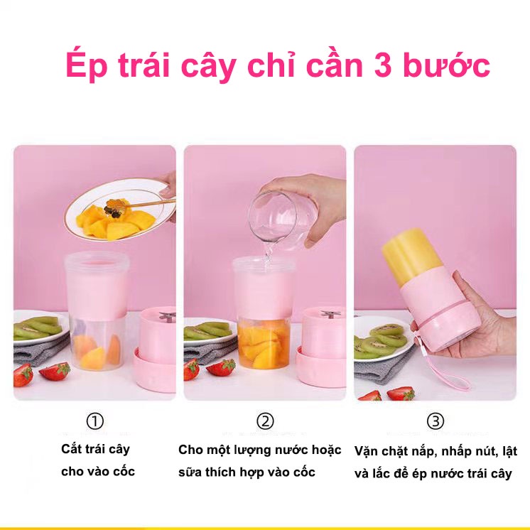 Máy Xay Sinh Tố Cầm Tay Mini Đa Năng 330ML Có Quai Xách Chính Hãng MINIIN - Xay Cực Nhanh 9s, An Toàn 