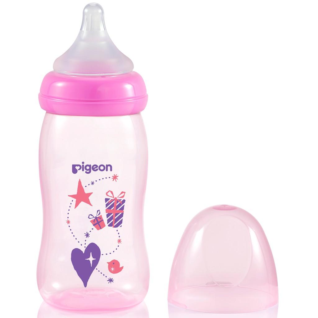 Bình sữa cổ rộng PP Plus họa tiết xanh/hồng Pigeon 240ml (M) (HSD:11/2025)