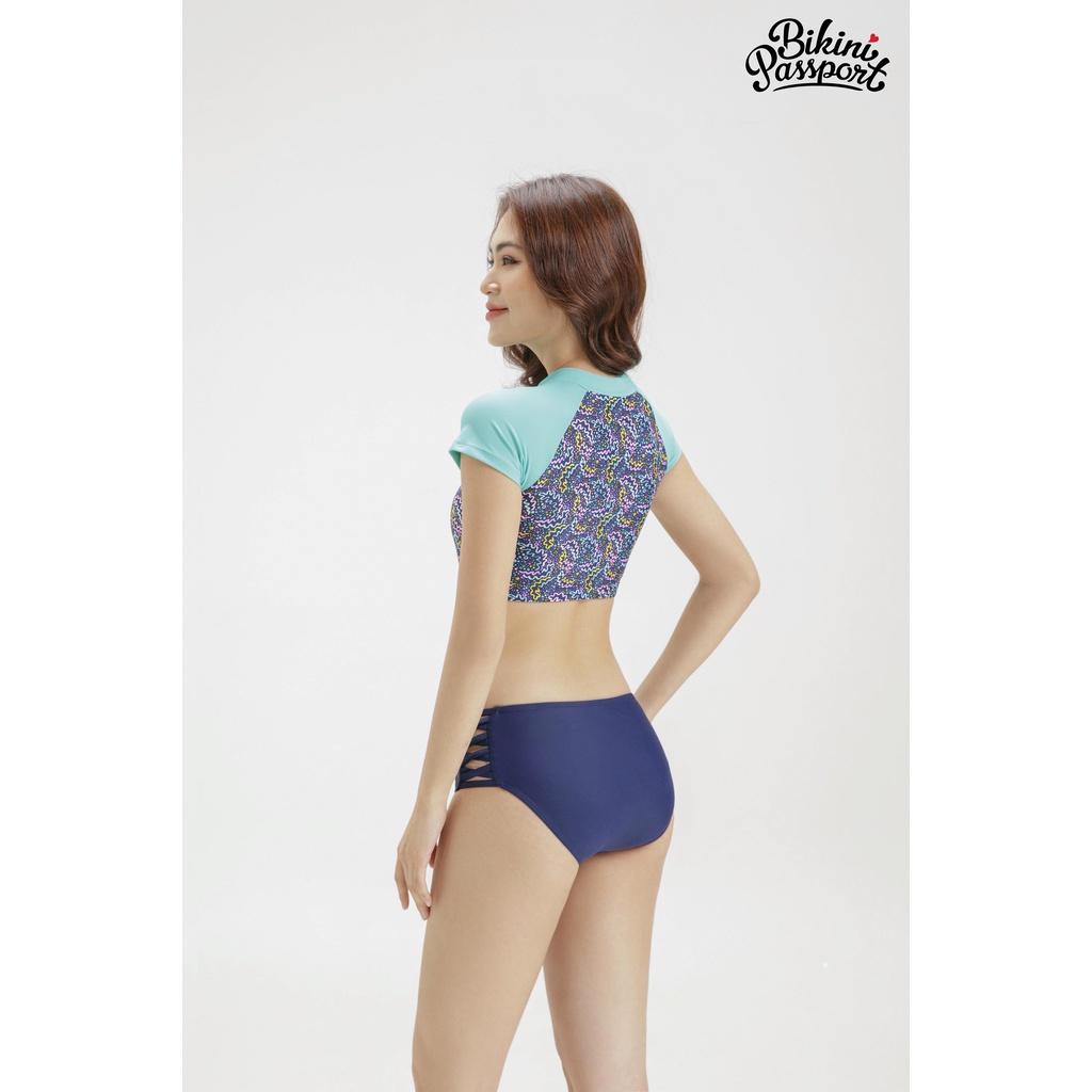 Áo bơi NỮ lẻ BIKINI PASSPORT kiểu Croptop tay ngắn có khoá - màu Xanh da trời - BS240_BU