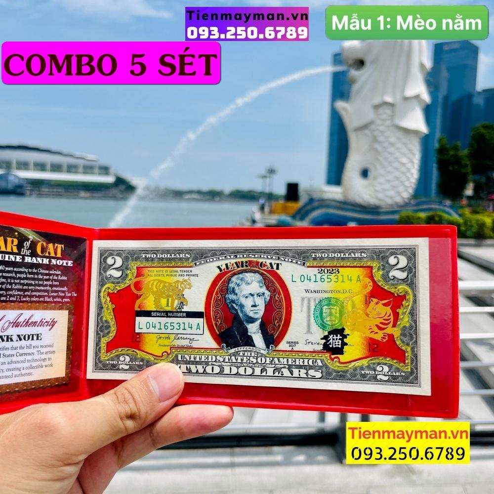 [CÒN HÀNG] (5 BỘ) Bộ Tiền 2 USD In Hình Con Mèo Mạ Vàng Mừng Năm Quý Mão 2023 [MÈO NẰM]