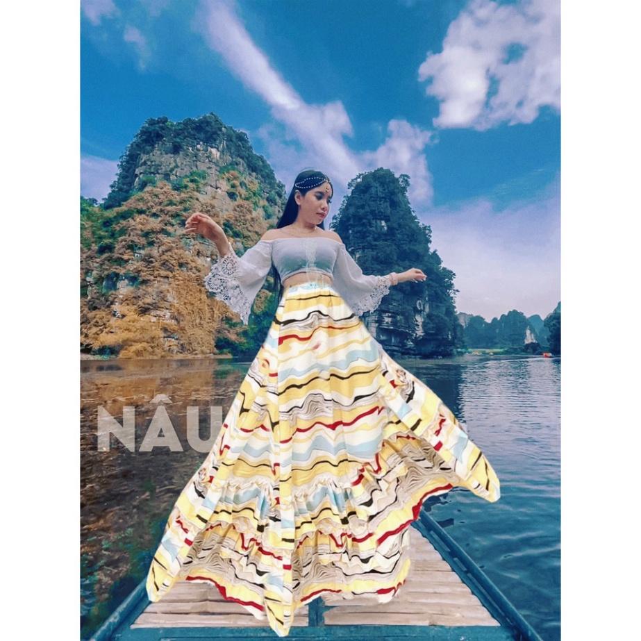 Sét Đầm váy maxi chân váy thổ cẩm đũi tuyết lụa cánh tiên Ivy.fashion đi biển dự tiệc dạo phố bigsize gợi cảm sexy