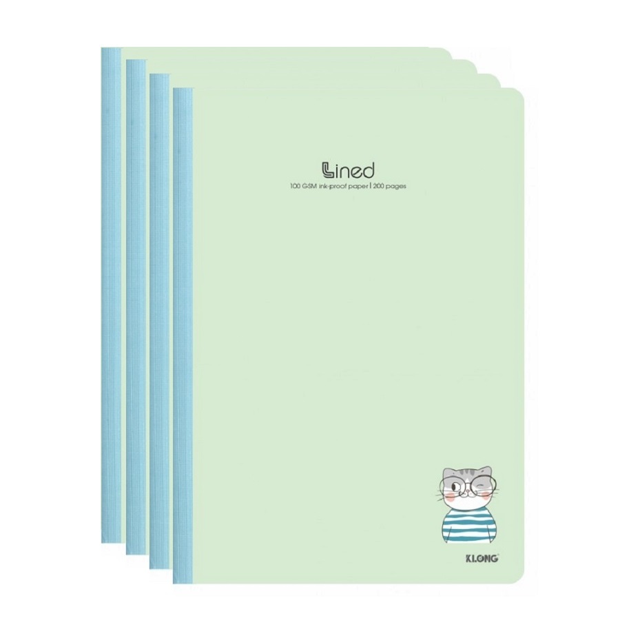 Lốc 4 quyển sổ kẻ ngang có chấm may gáy 200 trang A4 Klong 848 / MS848 bìa màu pastel
