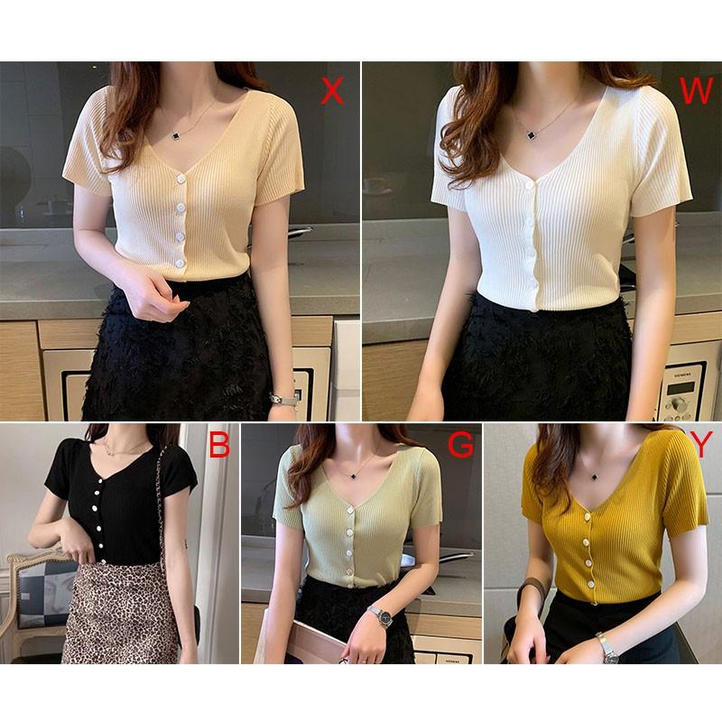 Áo thun cổ chữ V dáng ôm cho nữ