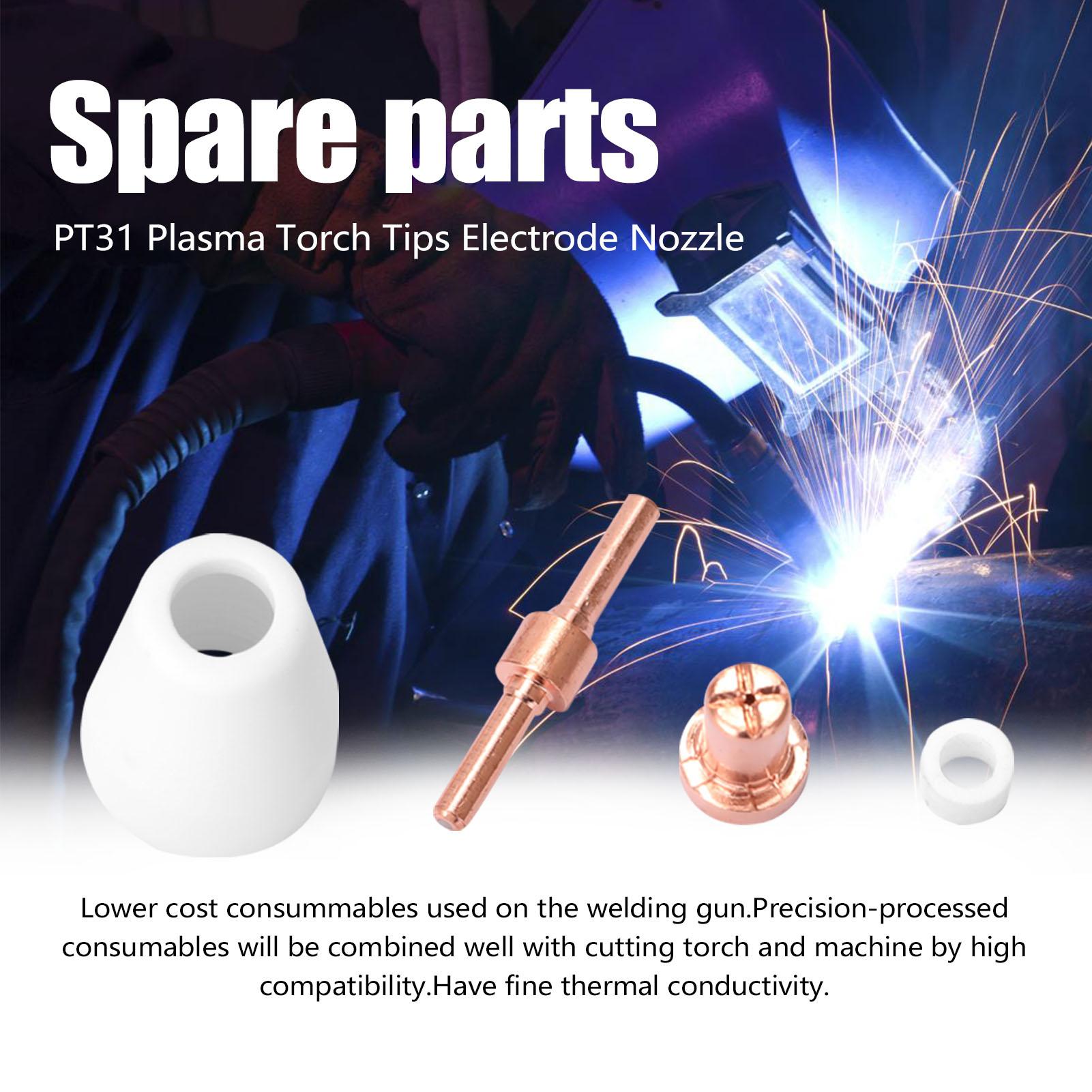 PT31 Plasma Torch Tips Electrode Nozzle 65PCS Plasma Cutter Machine Spare Parts Torch 40A Cutting Nose Fittings Extended