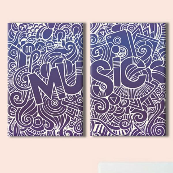 Bộ 2 Tranh Canvas Viền Composite Quán Cafe "I Love Music" W169