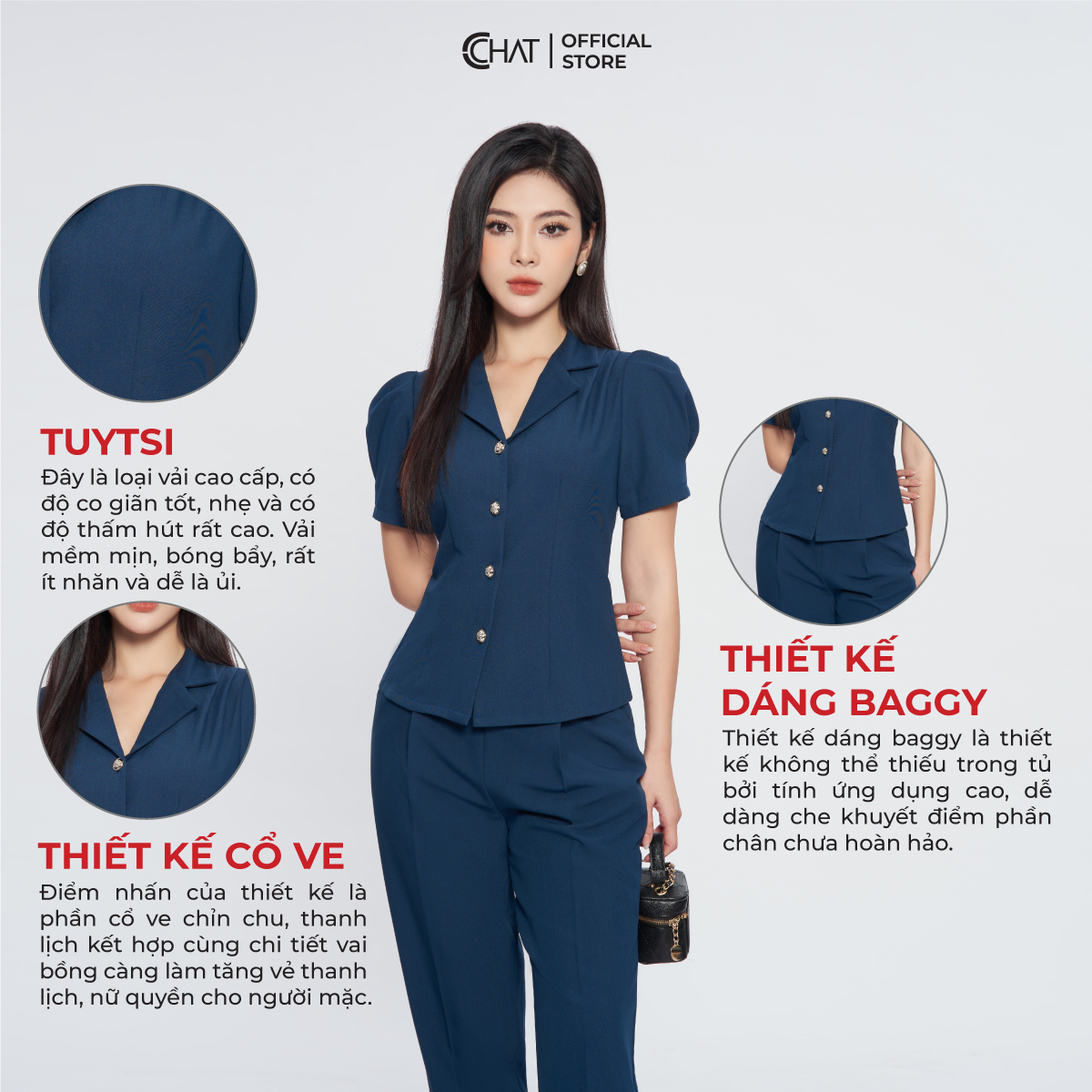 Set Đồ Nữ  Bộ Quần Baggy Áo Cổ Kiểu Chất Tuytsi Cao Cấp 13BNS2003BT