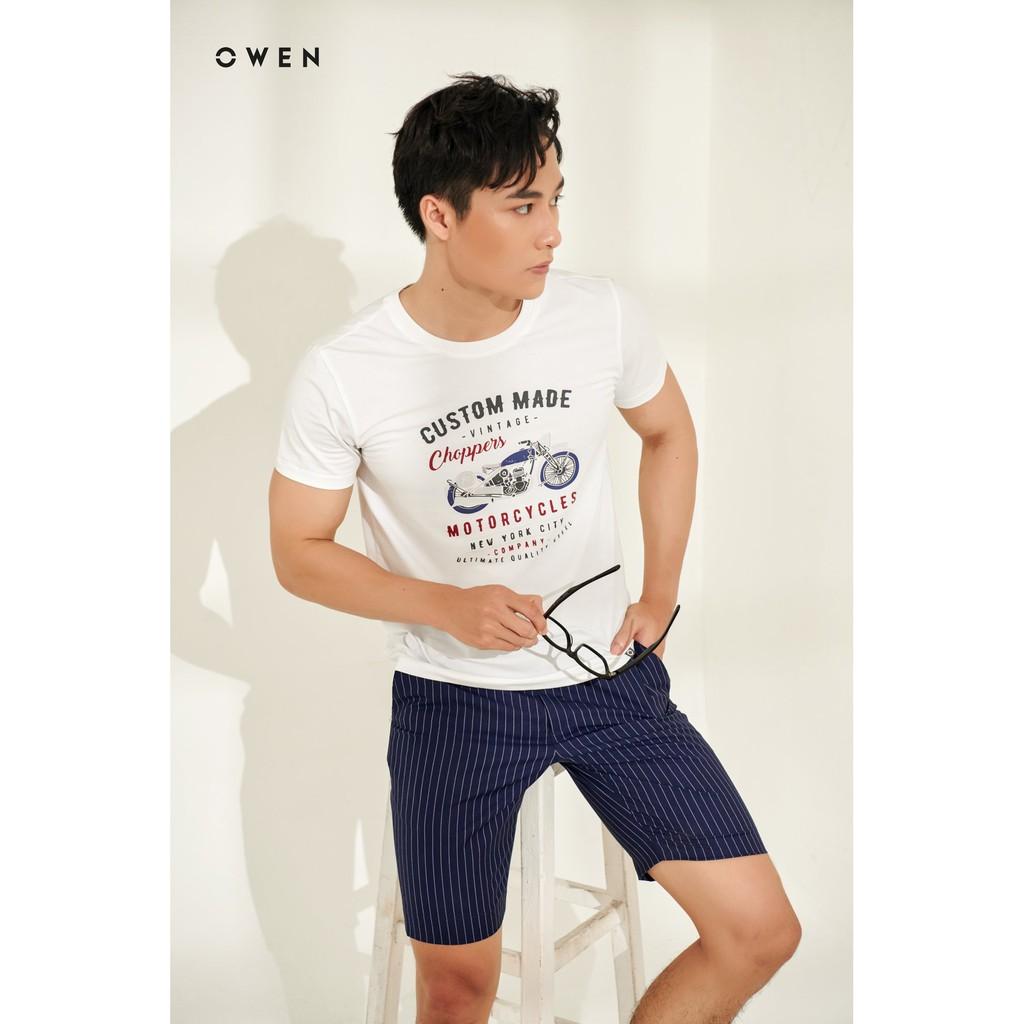 OWEN - Quần short nam Owen kẻ sọc màu xanh navy 20235