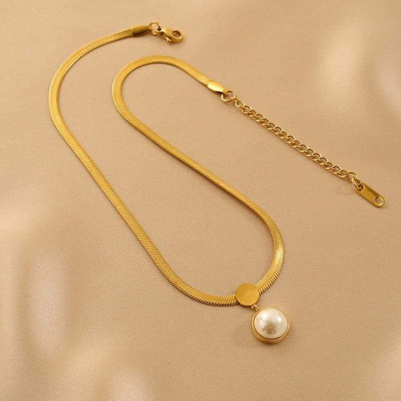 Dây chuyền nữ choker nữ titan mặt tròn hạt trai đẹp Ring House