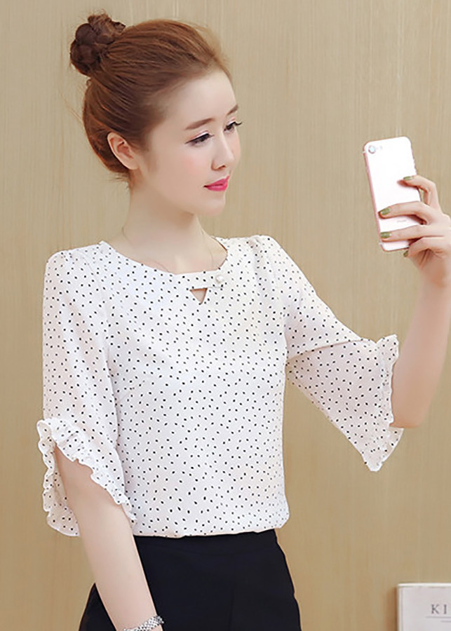 ÁO CHẤM BI TAY BÈO V-SM0TCK14