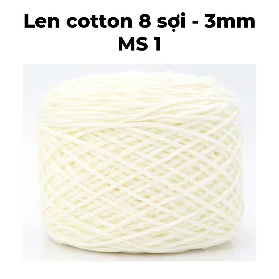 Len cotton chất lượng cao 8 sợi nhỏ kích thước 3mm cuộn lớn 200g dùng đan móc, thêu nổi, thêu xù, làm thảm handmade