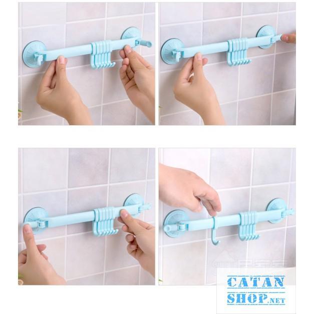 Thanh móc treo đồ nút hít tường,tủ quần áo, nhà bếp, có 6 móc chịu lực tiết kiệm diện tích
