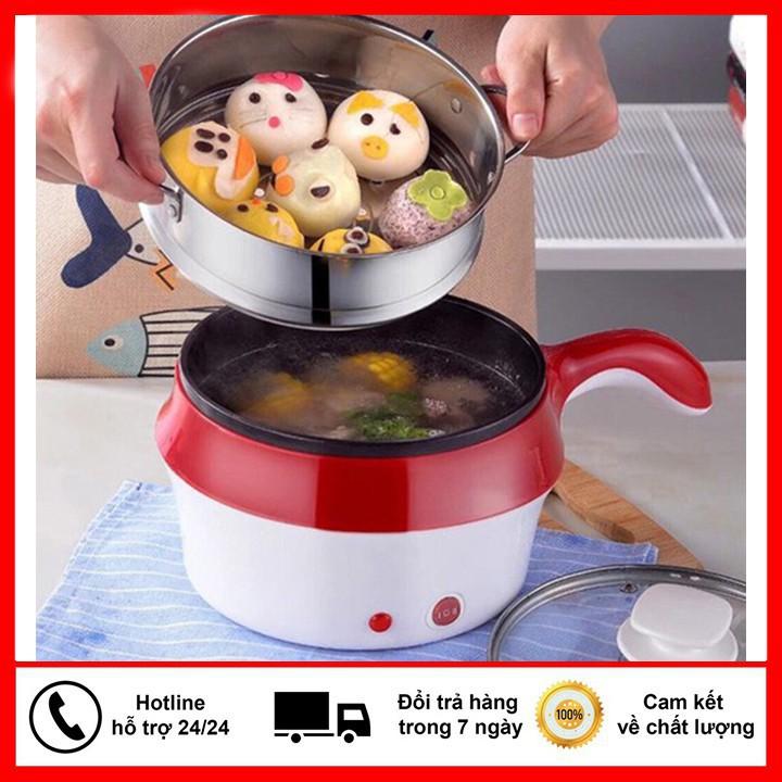 Nồi Lẩu Điện Mini, Nấu Mì 2 Tầng Kèm Giá Hấp Đa Năng Nướng, Luộc, Chiên Chống Dính Vấn Đá Tiện Lợi, Ca nấu mì mẫu mới