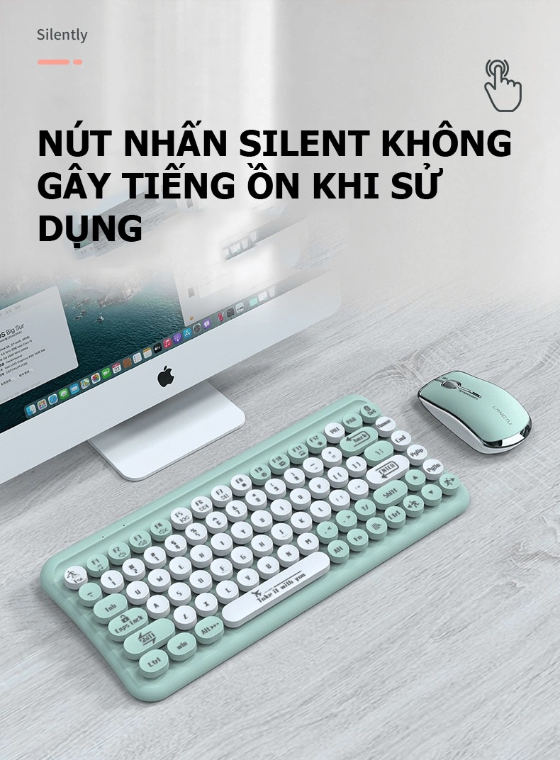 Bộ bàn phím mini 85 phím nút tròn và chuột không dây LT700 dùng cho văn phòng - JL