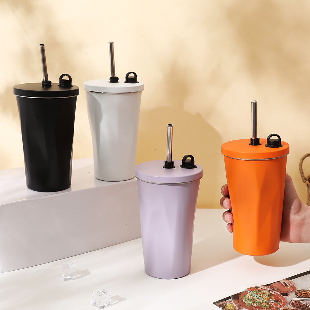 Cốc Giữ Nhiệt Cao Cấp Trơn 600ml, Ly Giữ Nhiệt Kèm Ống Hút Có Núm Đậy Kèm Túi Trong Suốt Tiện Lợi - HÀNG CHÍNH HÃNG MINIIN