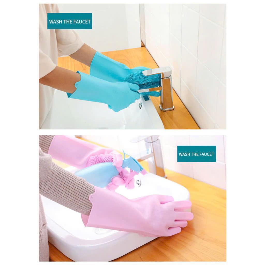 Găng Tay Rửa Bát, Vệ Sinh Nhà Cửa Có Lớp Gai Siêu Dai Chịu Nhiệt Cao - Găng Tay Silicon Cao Su Đồng Chống Nước