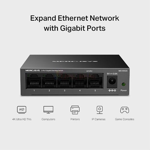 Switch Mercusys dành cho 5-Port Gigabit 10/100/1000Mbps Desktop Switch MS105GS - Hàng chính hãng