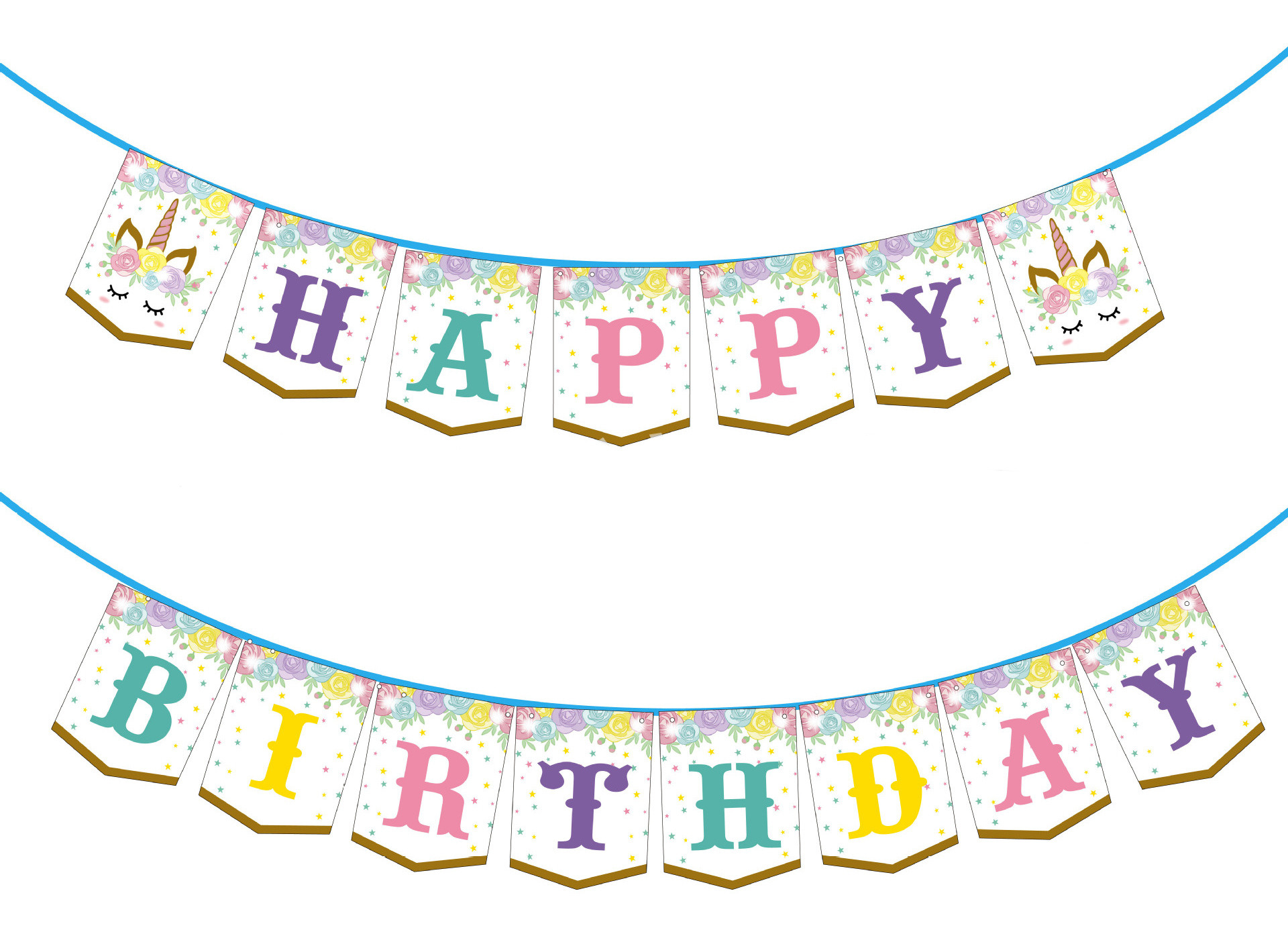 Dây cờ trang trí đủ màu Birthday Unicorn banner upkp48