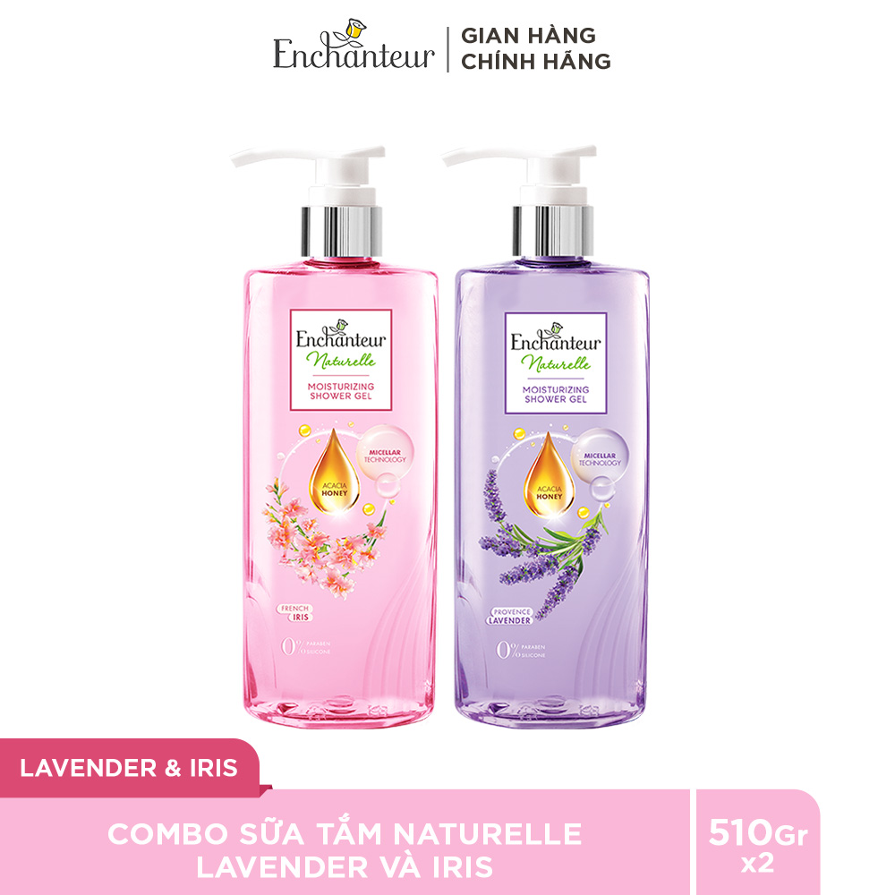 Combo Sữa tắm dưỡng da Enchanteur Naturelle hương hoa Lavender và Iris 510gr/Chai