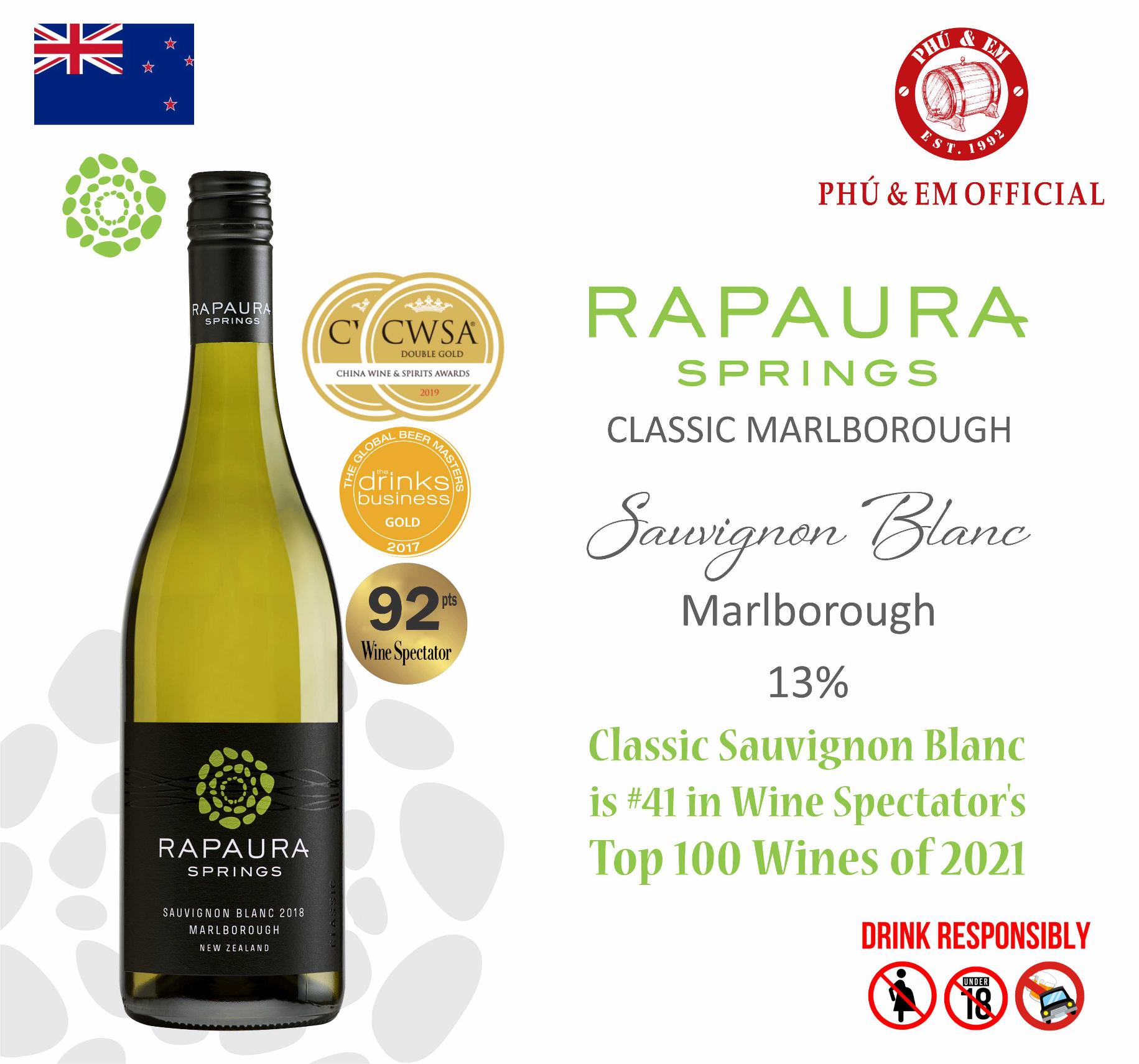 Rượu Vang Trắng New Zealand Rapaura Springs Classic Sauvignon Blanc