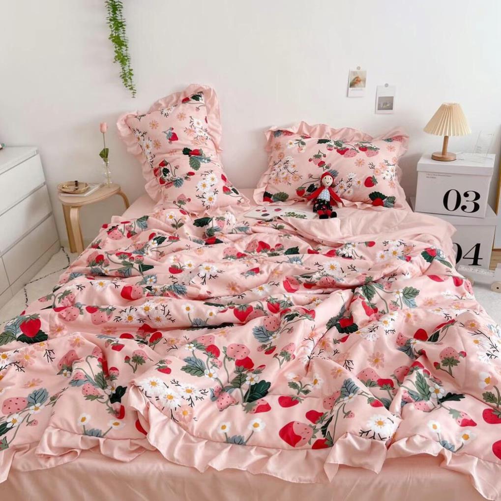 Bộ Chăn Ga Gối Cotton Đũi Bèo 4 Món Chăn Chần Hè Mẫu Mới Nhất 2021,