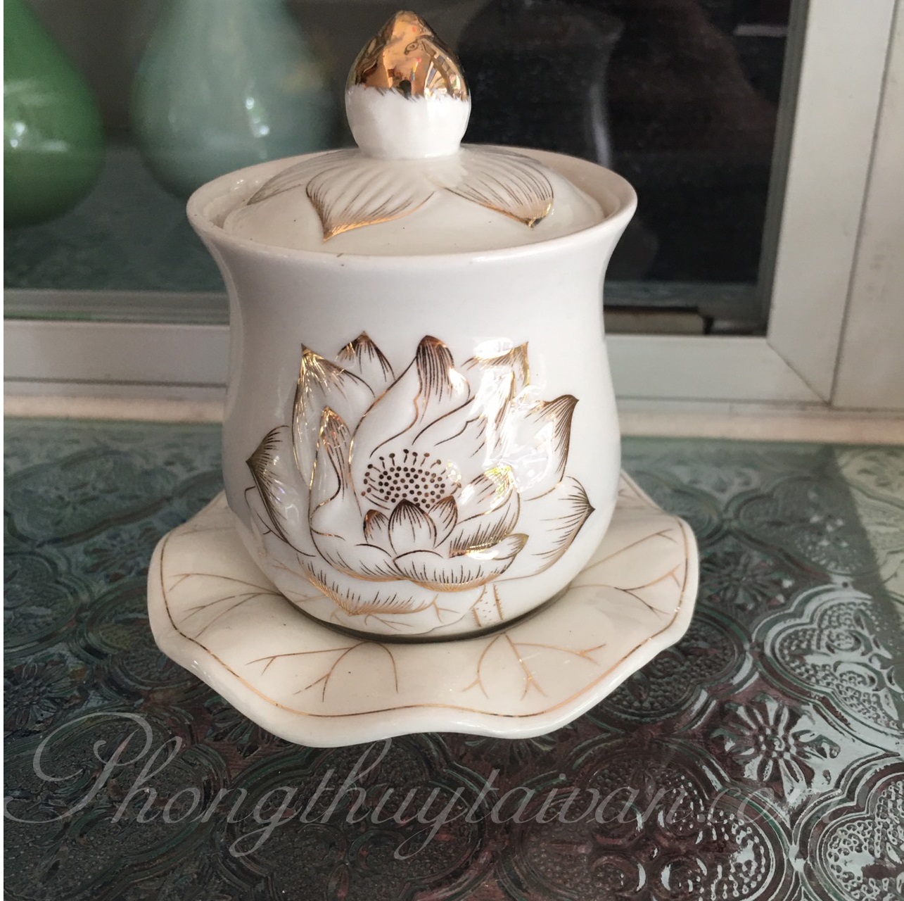 Ly chum nước bàn thờ Phật 8cm cao cấp HOA SEN