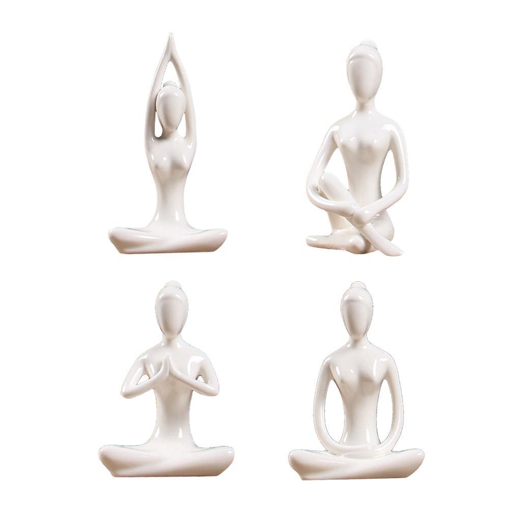 4x Ceramic Yoga Figure Ornament Statue Sculpture for  Desk Decor